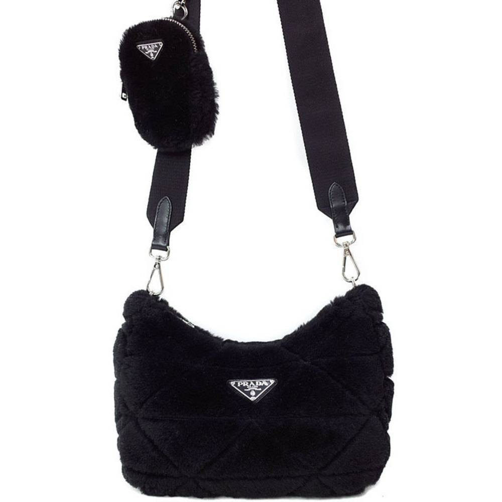 Prada Sheepfur Quilted Shoulder Bag Black